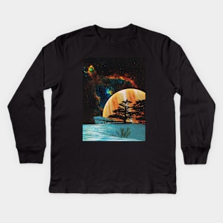 Celestial Sky - Space Collage, Retro Futurism, Sci-Fi Kids Long Sleeve T-Shirt